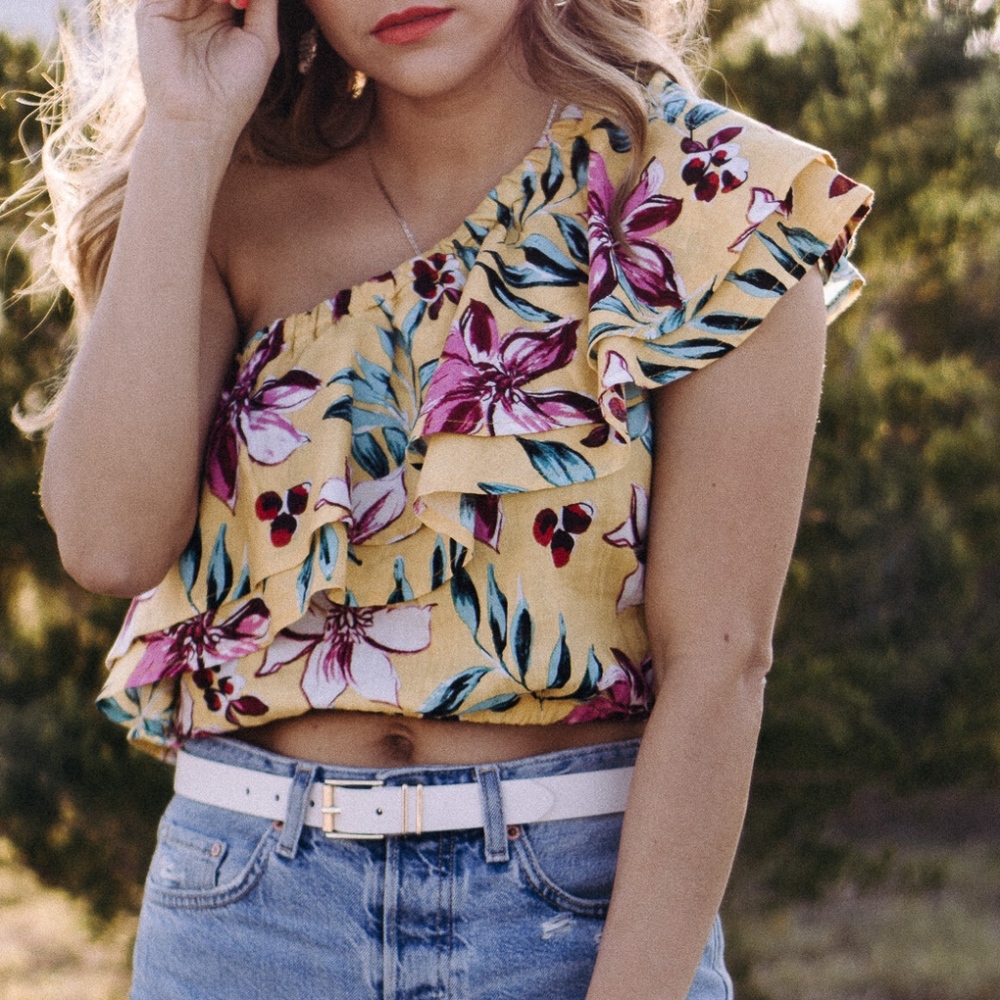 Lush Floral One Shoulder Tropical Top